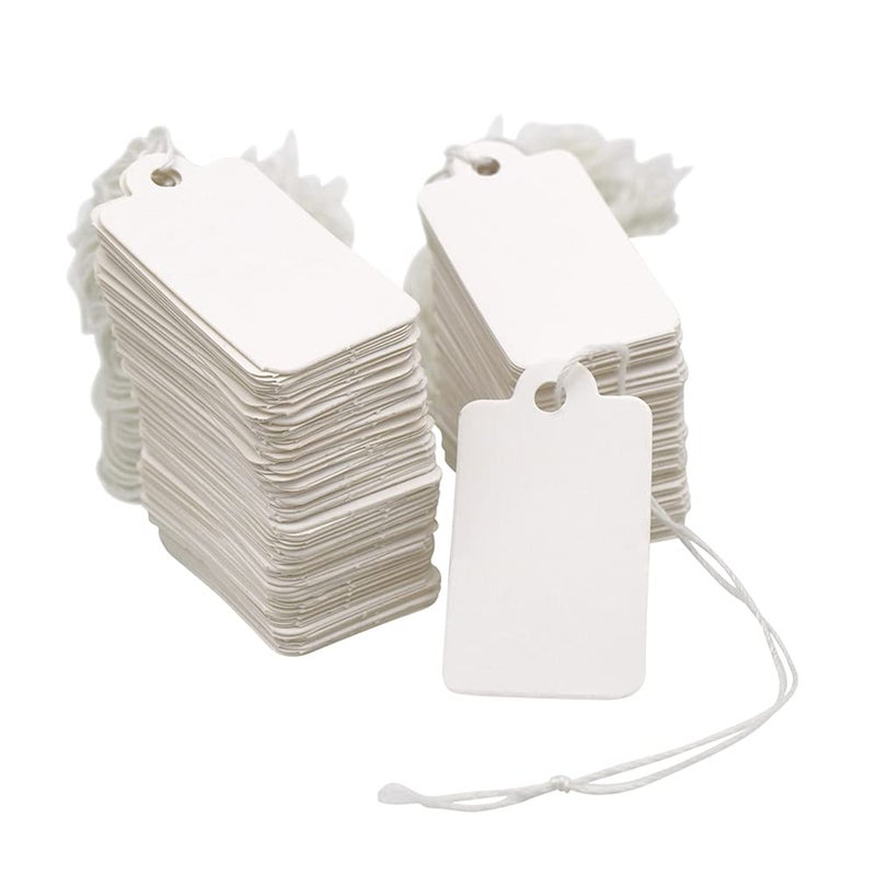 G2PLUS 500PCS Small Price Tags with String Attached, 1.8 X 1 in Clothing Size Label Coupon Tag, White Blank Marking Merchandise Tags for Product Jewelry Clothing Tag, Store Sale Supplies - Image 1
